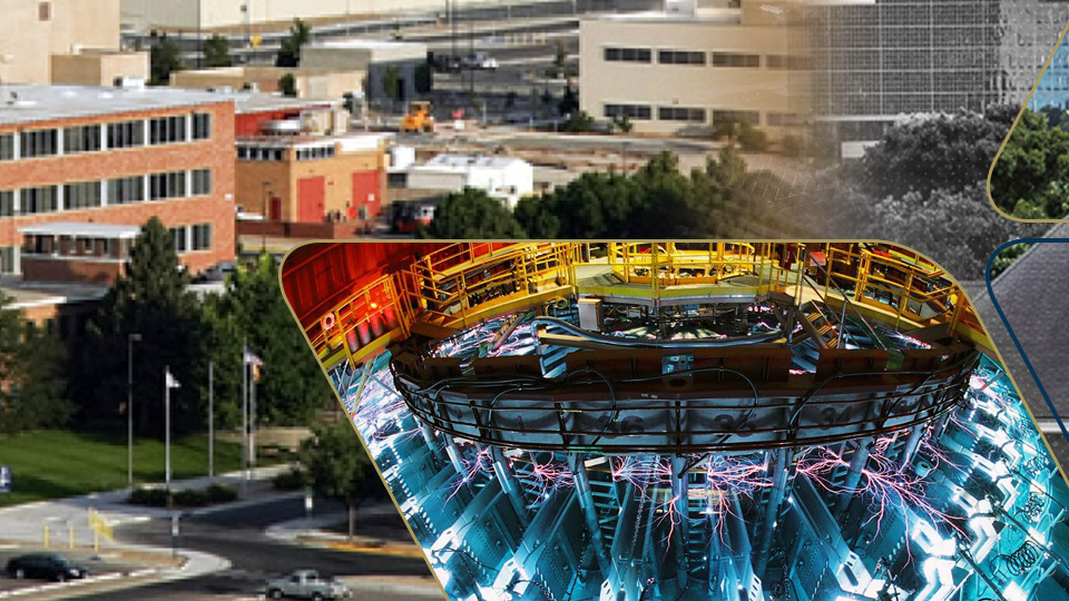 collage image of georgia tech campus and a quantum machine at Sandia National Laboratories